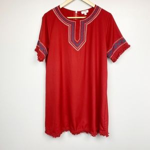 Umgee Red Embroidered Fringe Dress